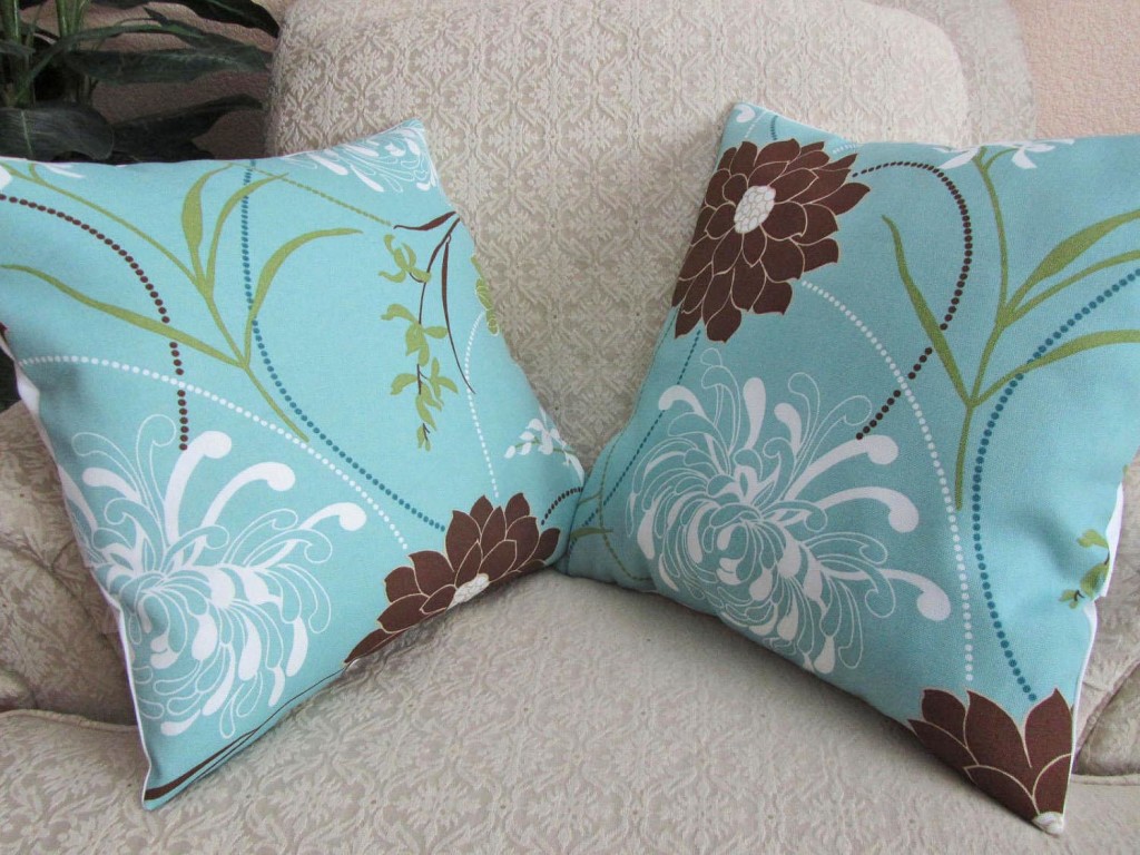 Light Blue and Brown Throw Pillows