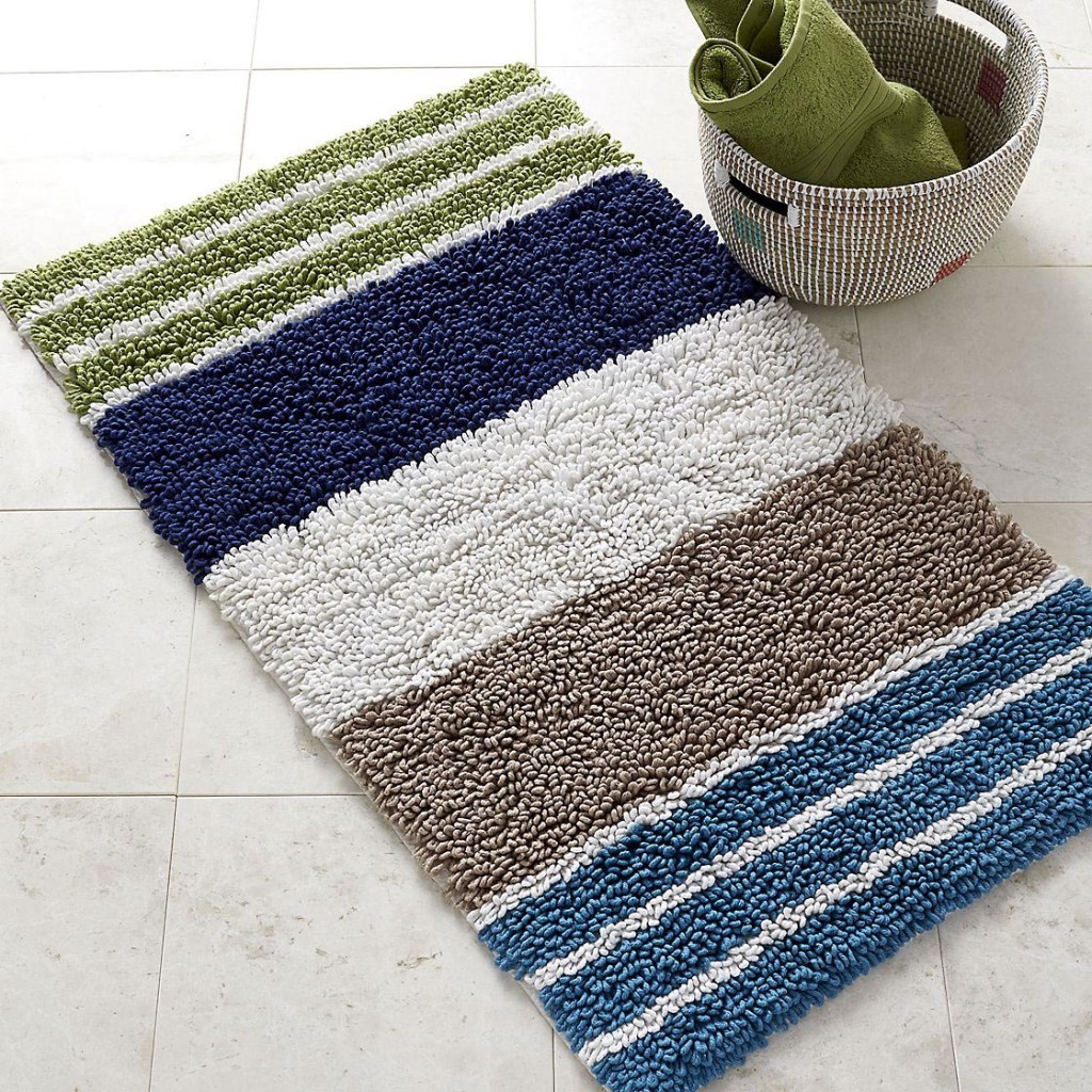 Navy And White Striped Bathroom Rug | Best Decor Things