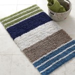 Navy and White Striped Bathroom Rug