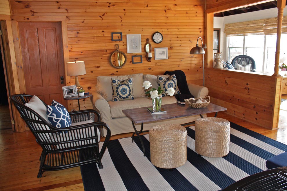 Navy and White Striped Rug